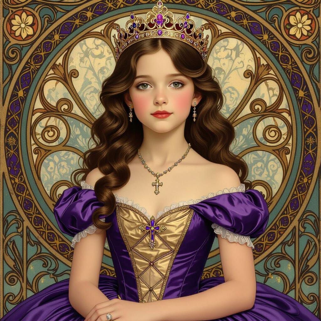 Girl with Crown in Art Nouveau Style