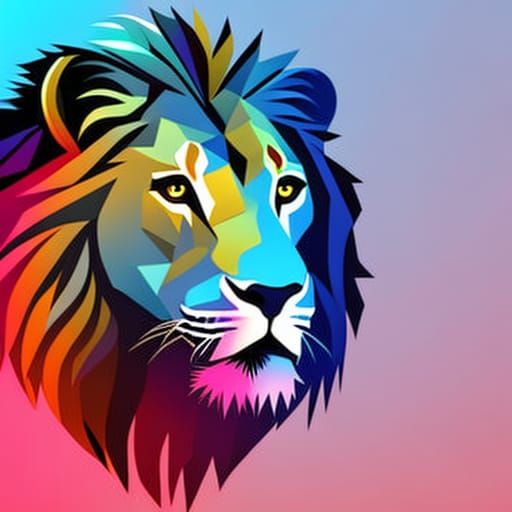 Lion Silhouette Sunset: Retro 3D Vector Art