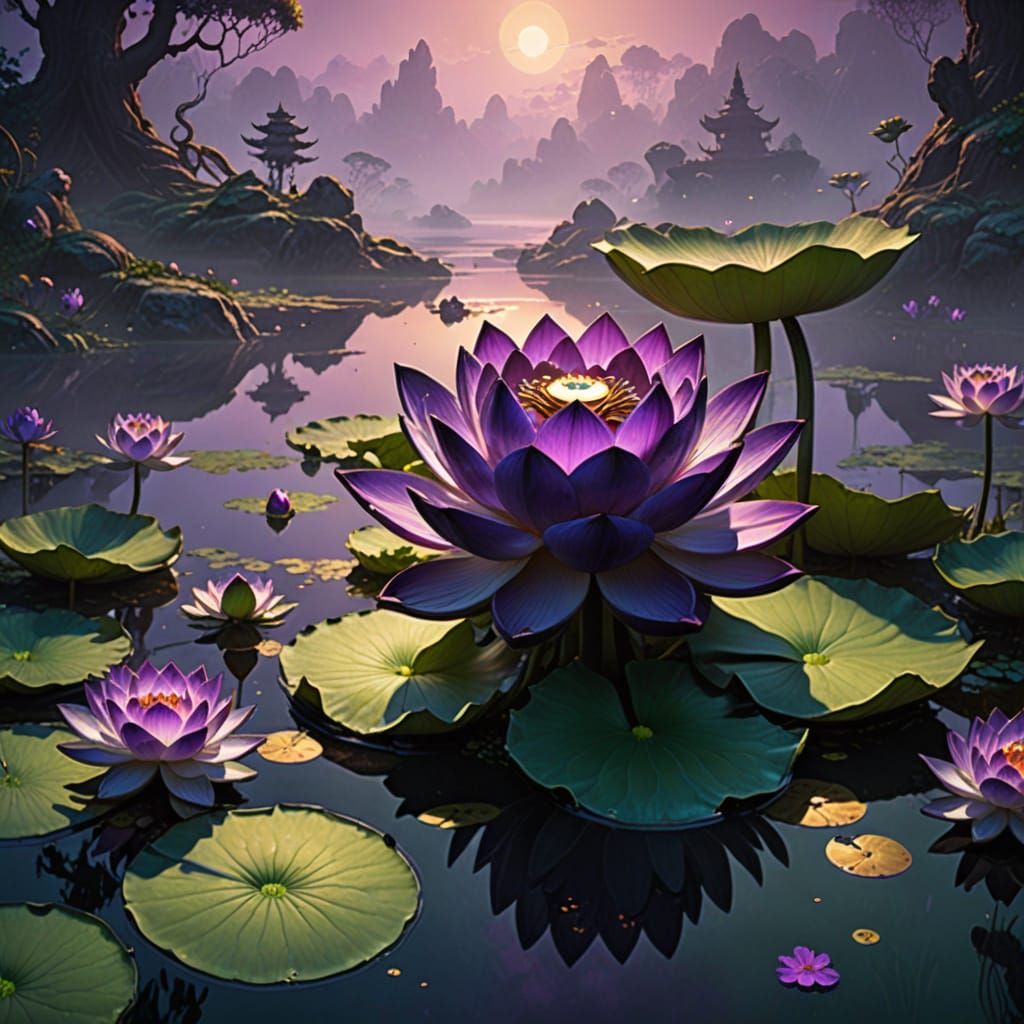 Amethyst Lotus in Dark Fantasy Style