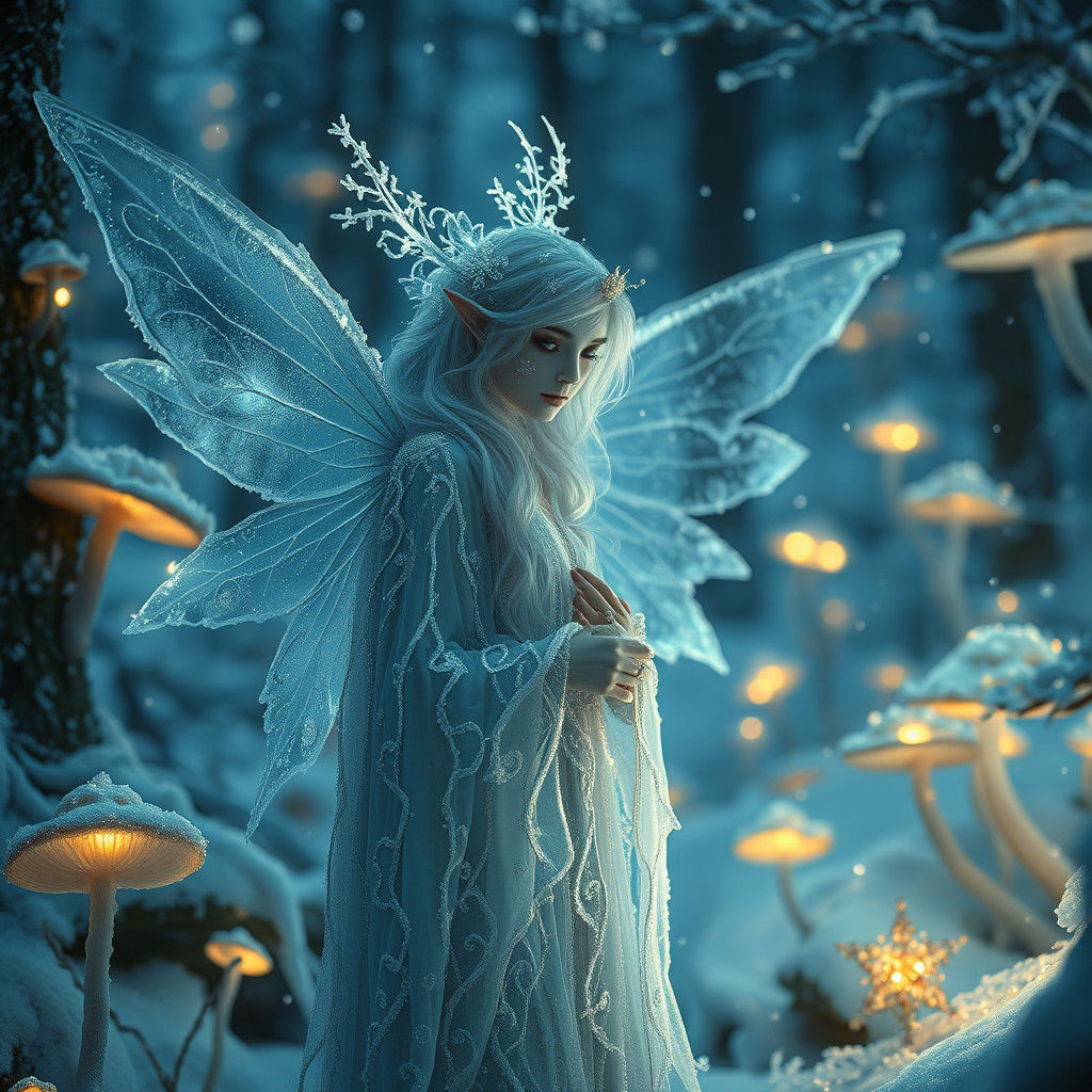 Enchanting Frost Fairy in Winter Forest