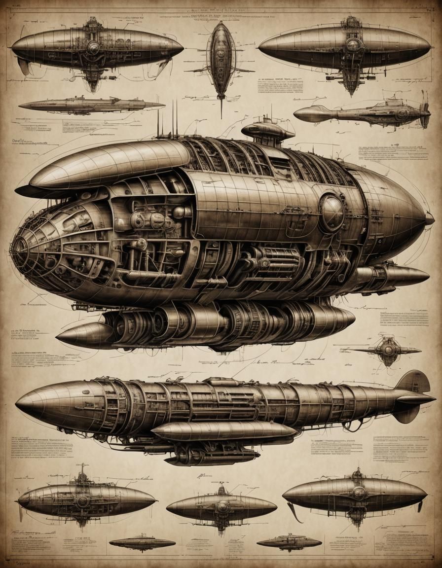 WWII Zeppelin Schematic in Giger Style