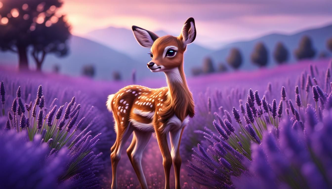 Cute Kawaii Bambi in Lavender Field