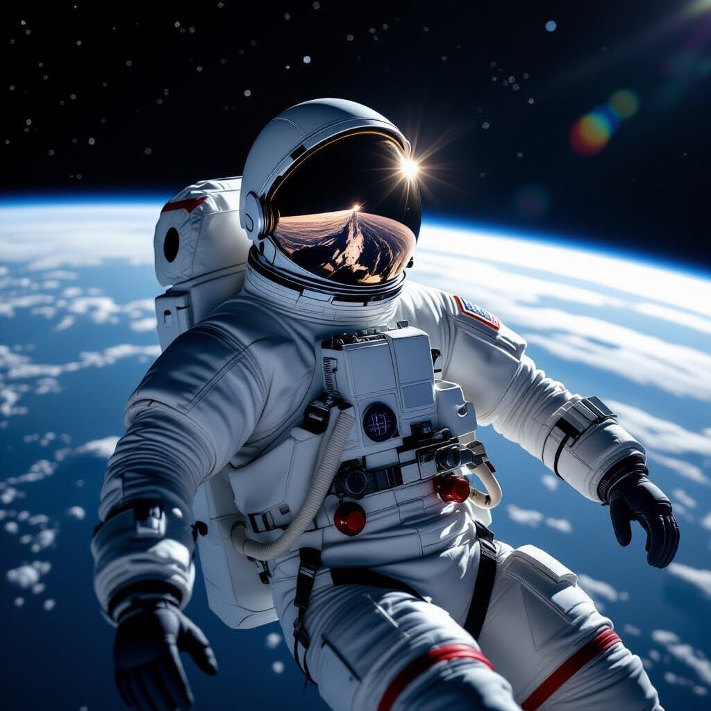 Astronaut Floating in Space with Earth View