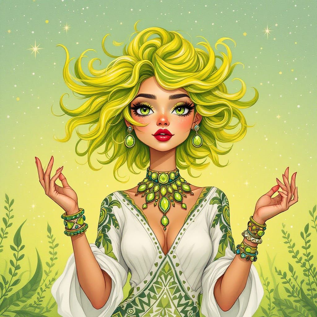 Whimsical Young Woman with Vibrant, Hand-Painted Coiffure