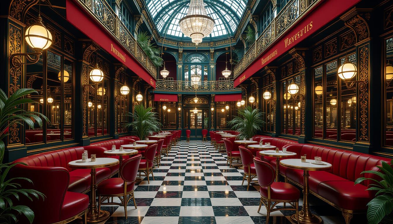 Enchanted Parisian Cafes: Maximalist Art Deco Landscape