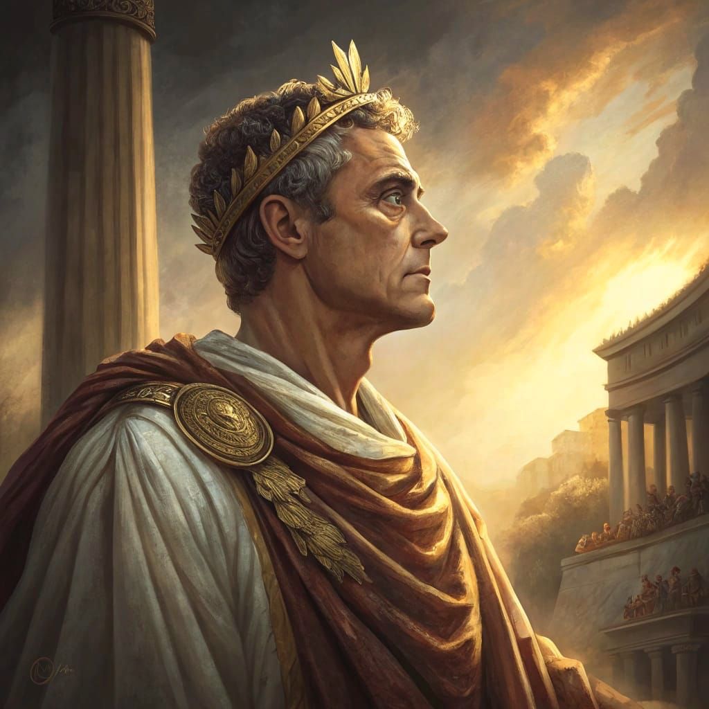 Regal Roman Portrait in Watercolor Style