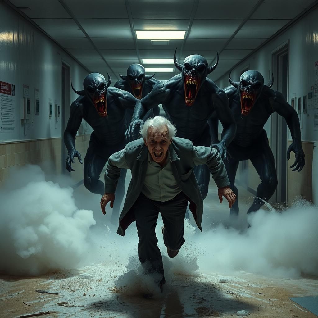 Ghostly Monsters Chase Old Man in Hospital