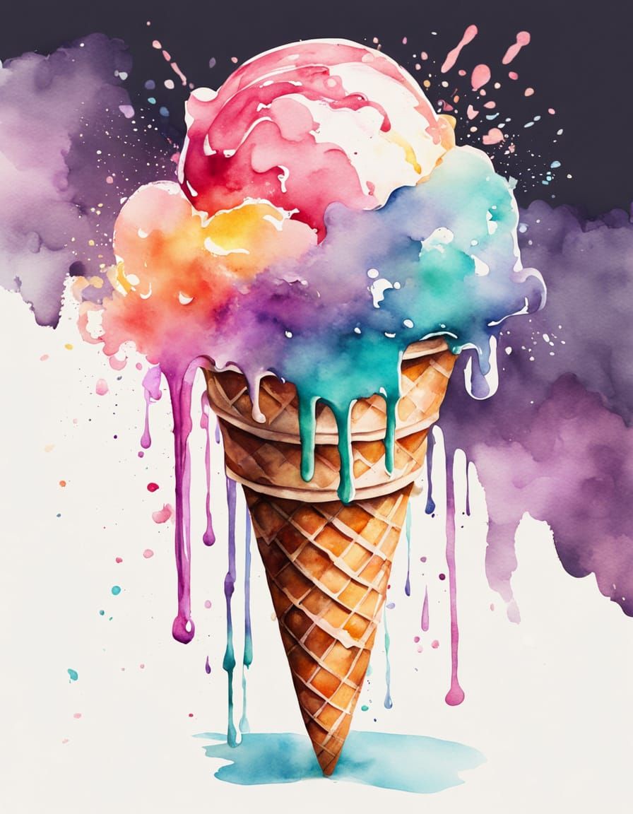 Colorful Ice Cream Treat in Whimsical Watercolor