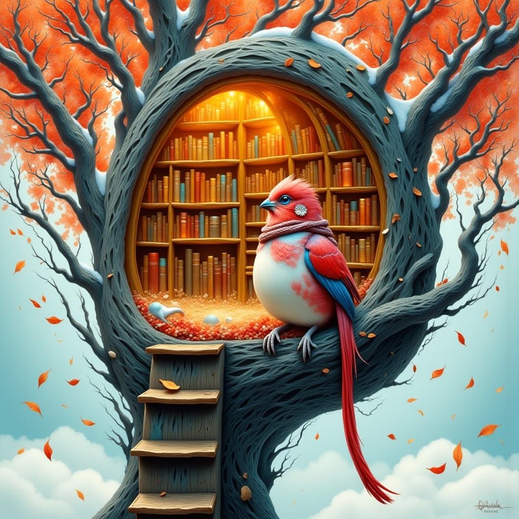 <lora:Shelly flux:1.0> A LONE, fair-skinned PINKBIRD, with...