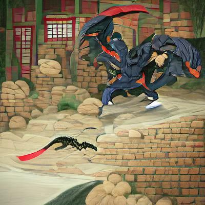 Ninja Dragon Fight: Anime Digital Illustration