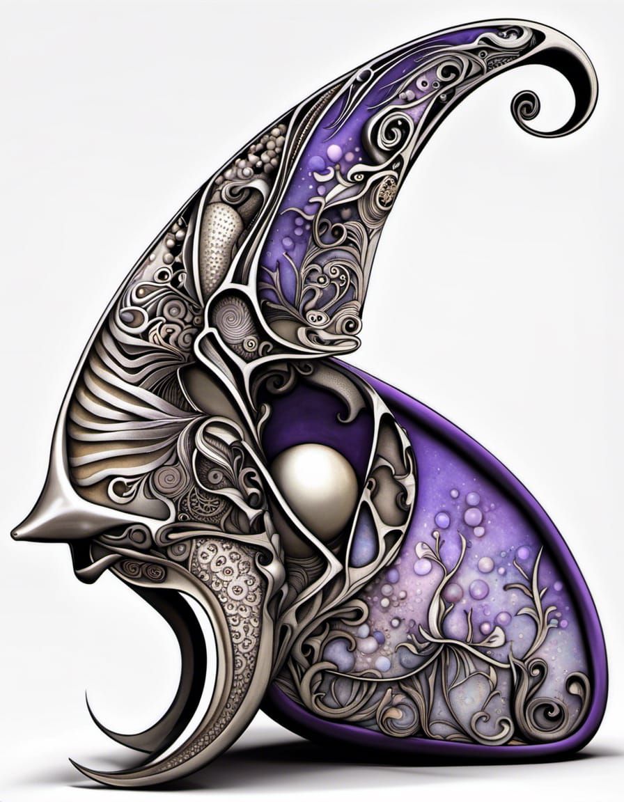 Abstract Whale Skeleton Fractal Design with Runes