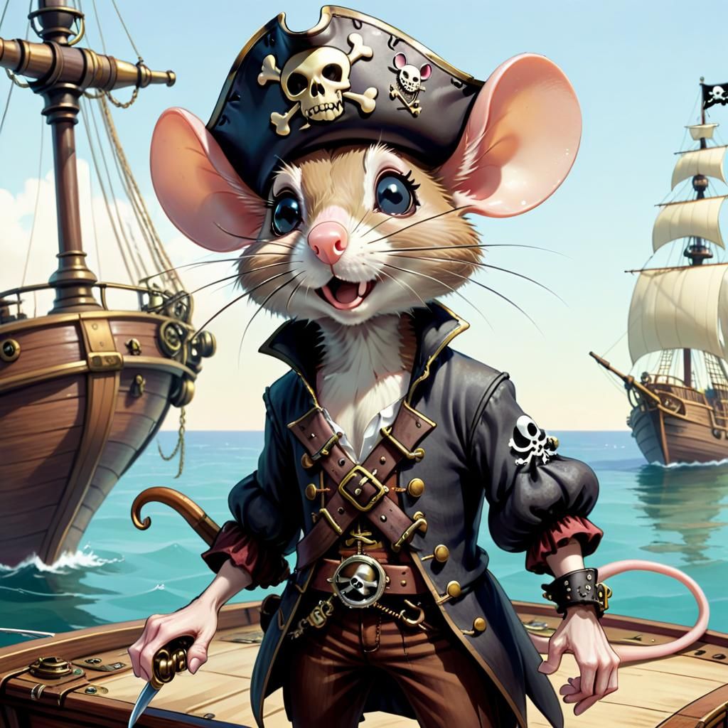 Steampunk Pirate Mouse in Hanna-Barbera Cartoon Style
