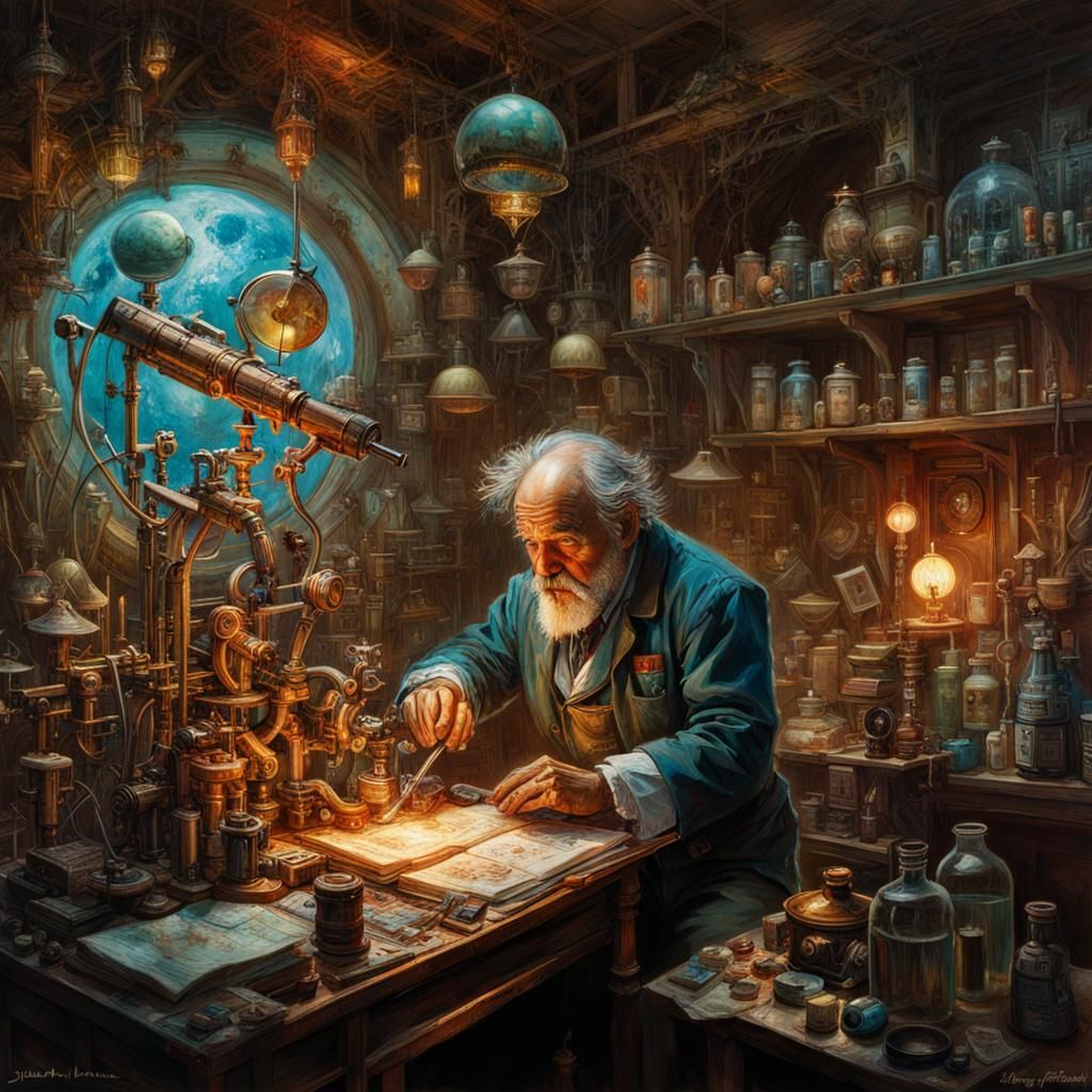 Fantasy Scientist in Lab: Hyperrealistic Concept Art