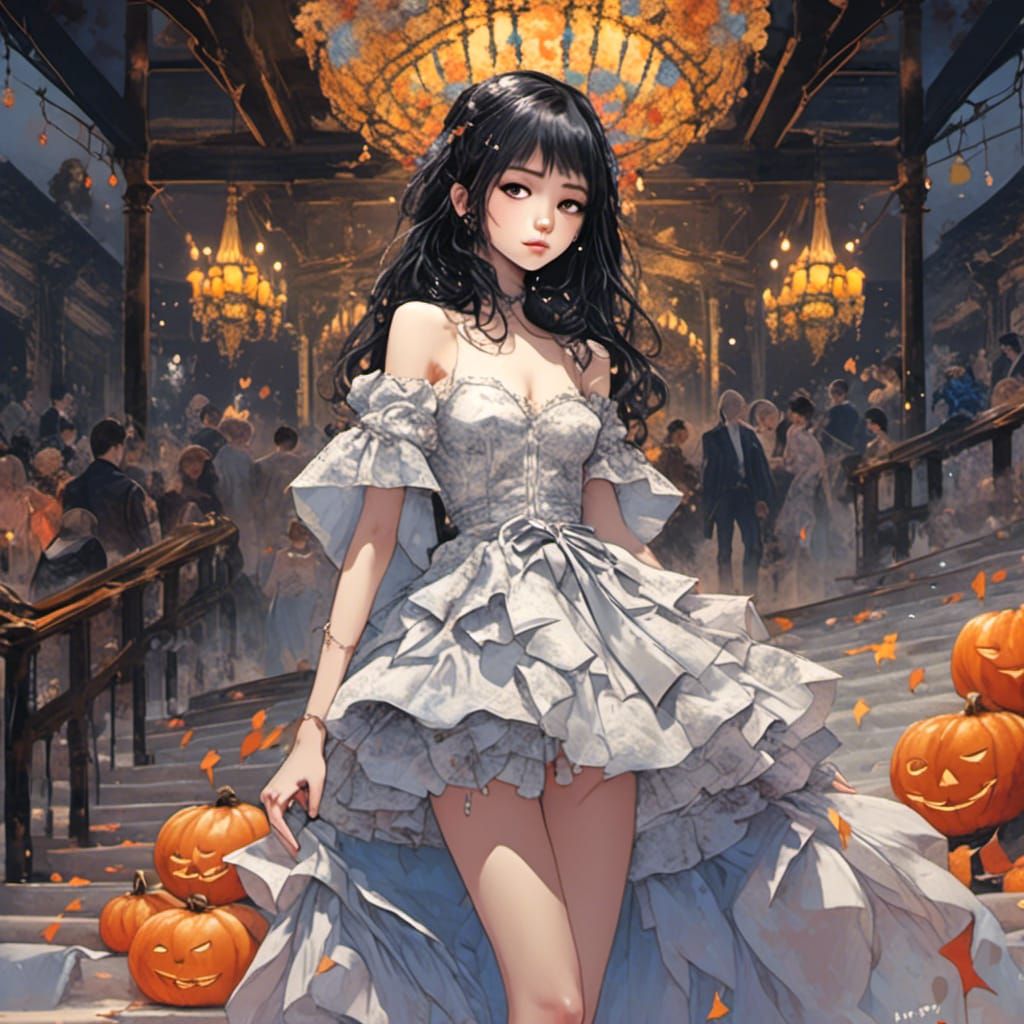 Beautiful Japanese Girl in Halloween Splatter Art