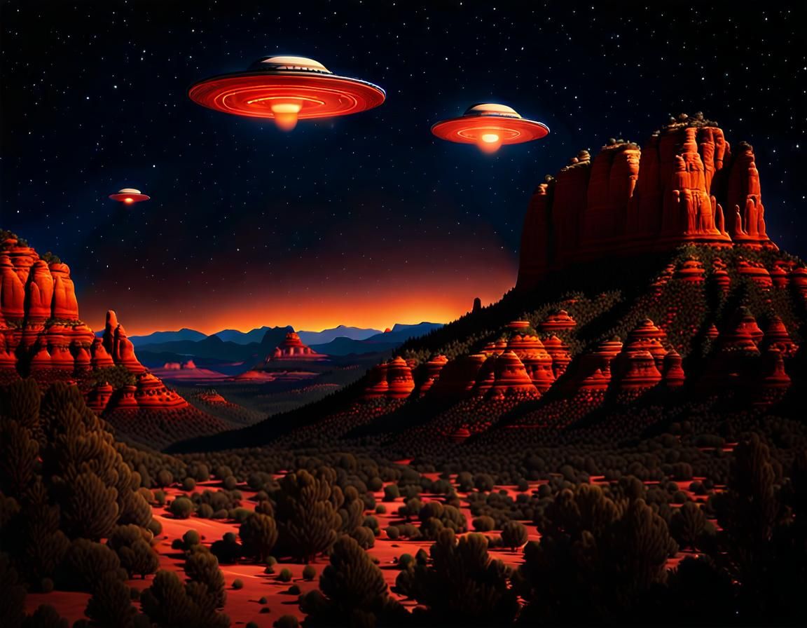 UFOs over Sedona at Night, Cinematic Film Still