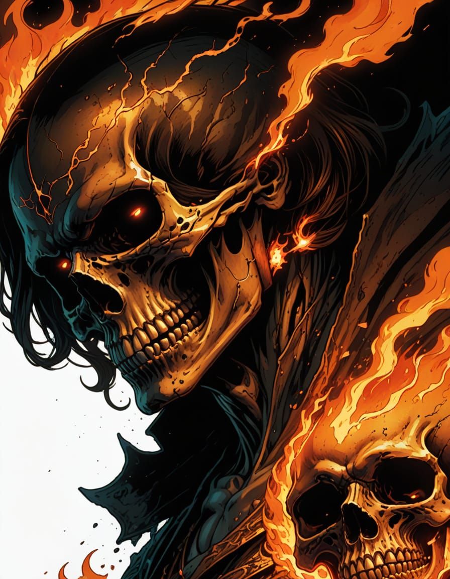 Comic Book Skull in Fiery Inferno