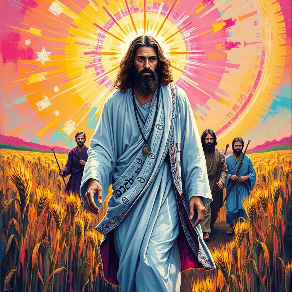 Jesus in Vibrant Graffiti Style, with Payot and Tzitzit