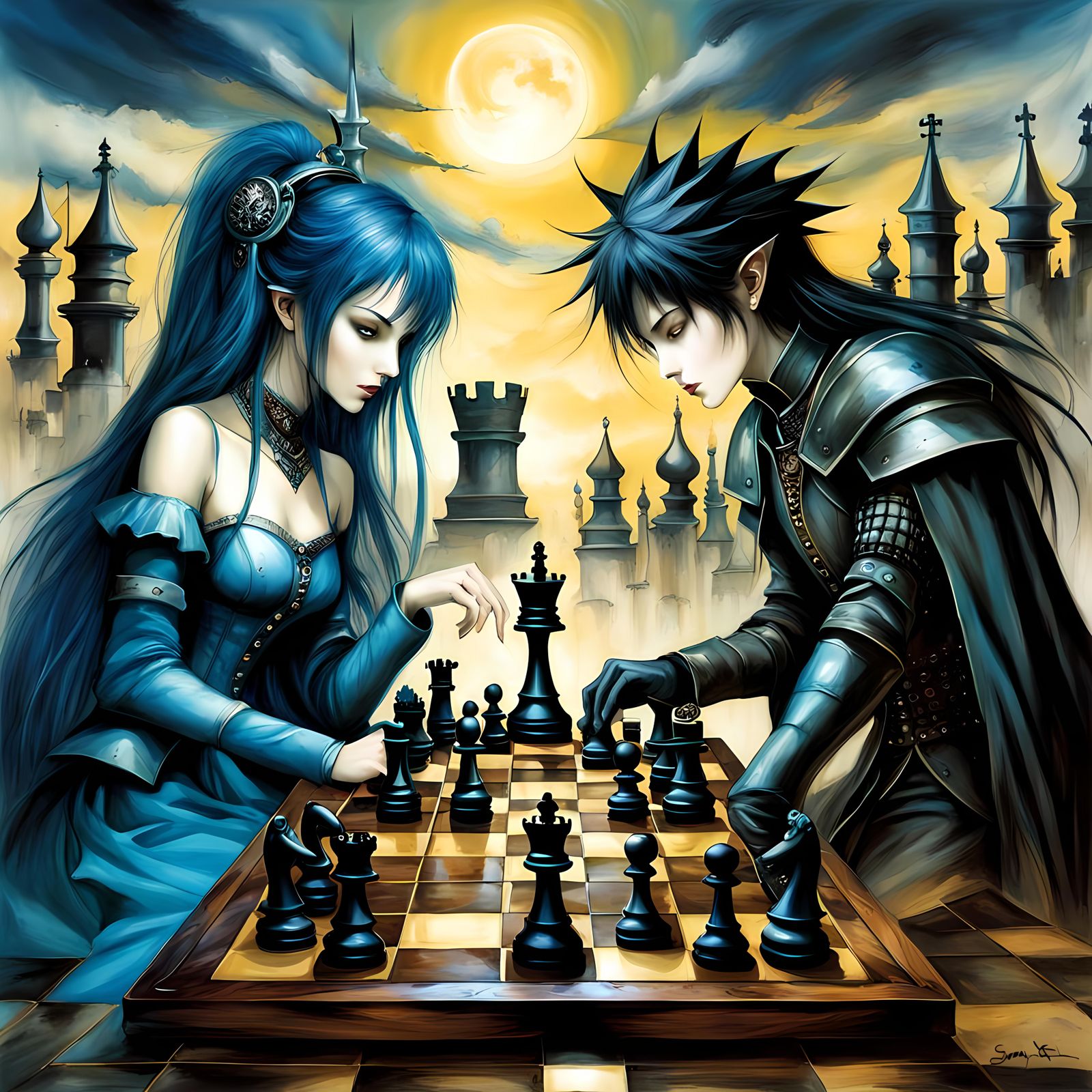 Magical Fantasy Chess Game in Digital Art Style
