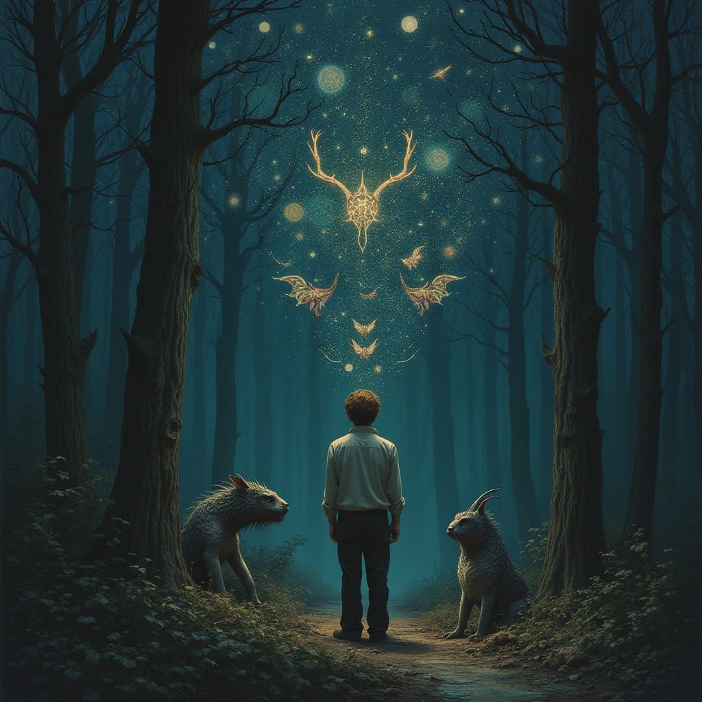 Mystical Forest Dreamer in Cosmic Harmony