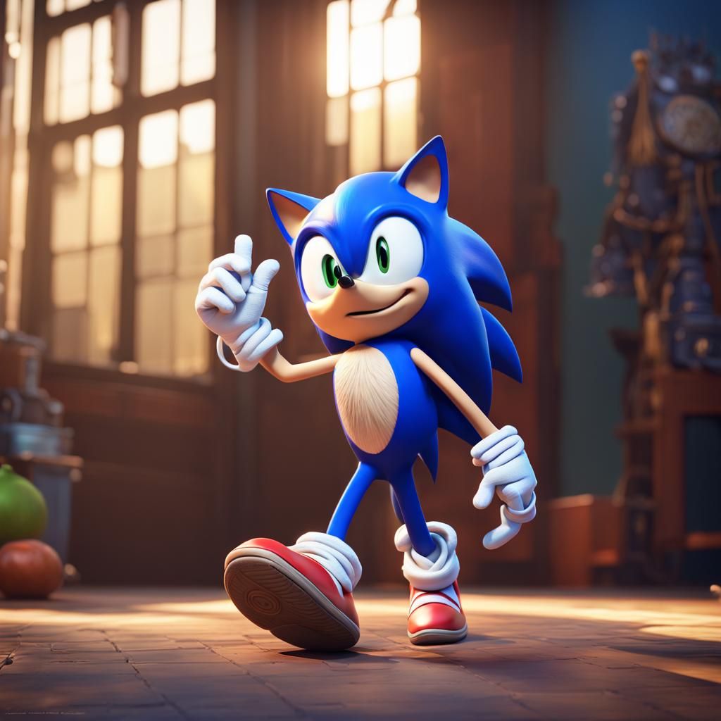 Sonic in 3D Digital Art Style