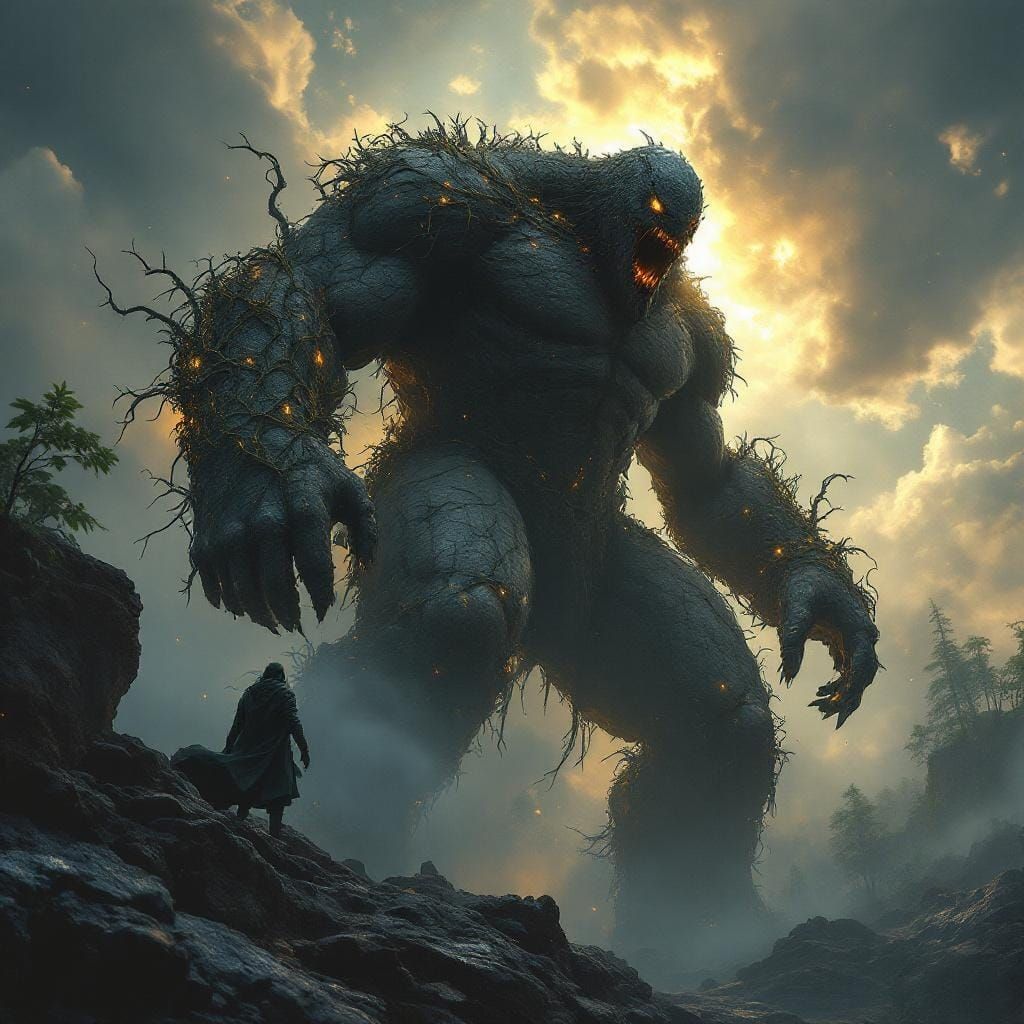 Stone Giant on the Brink, Dramatic Lighting