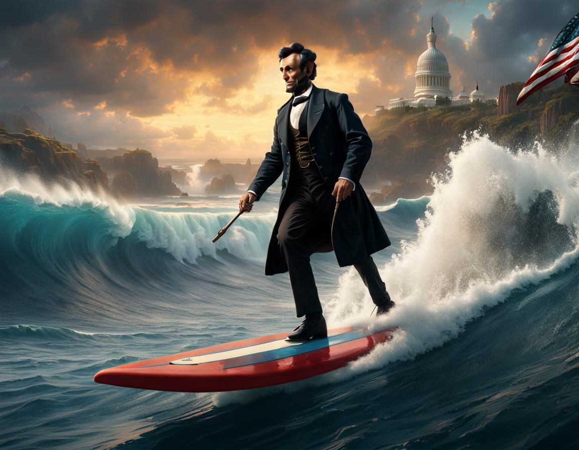 Abraham Lincoln Surfing: Detailed Matte Painting