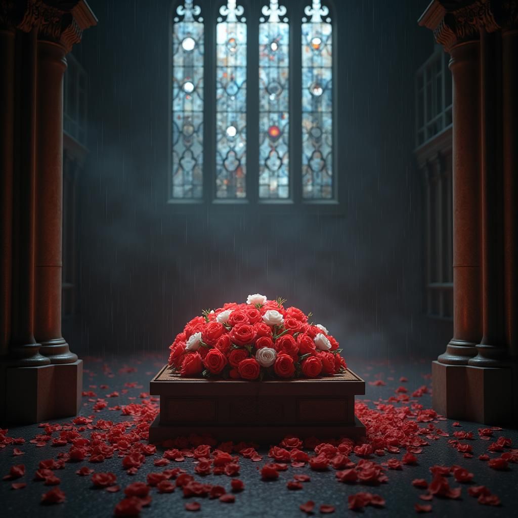 Ethereal Rose Shrine in Gothic Church, Cyberpunk Anime