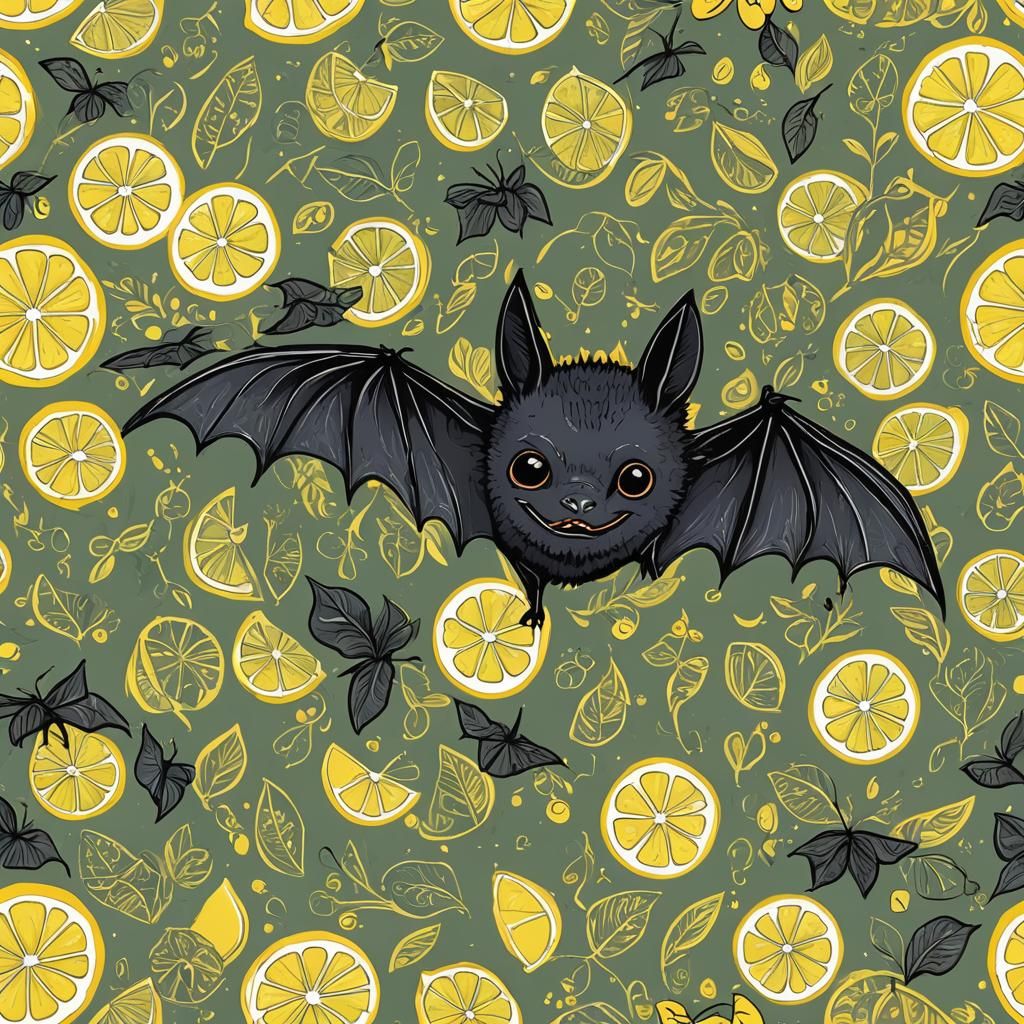 Cute Lemon Bat in Abstract Art Style