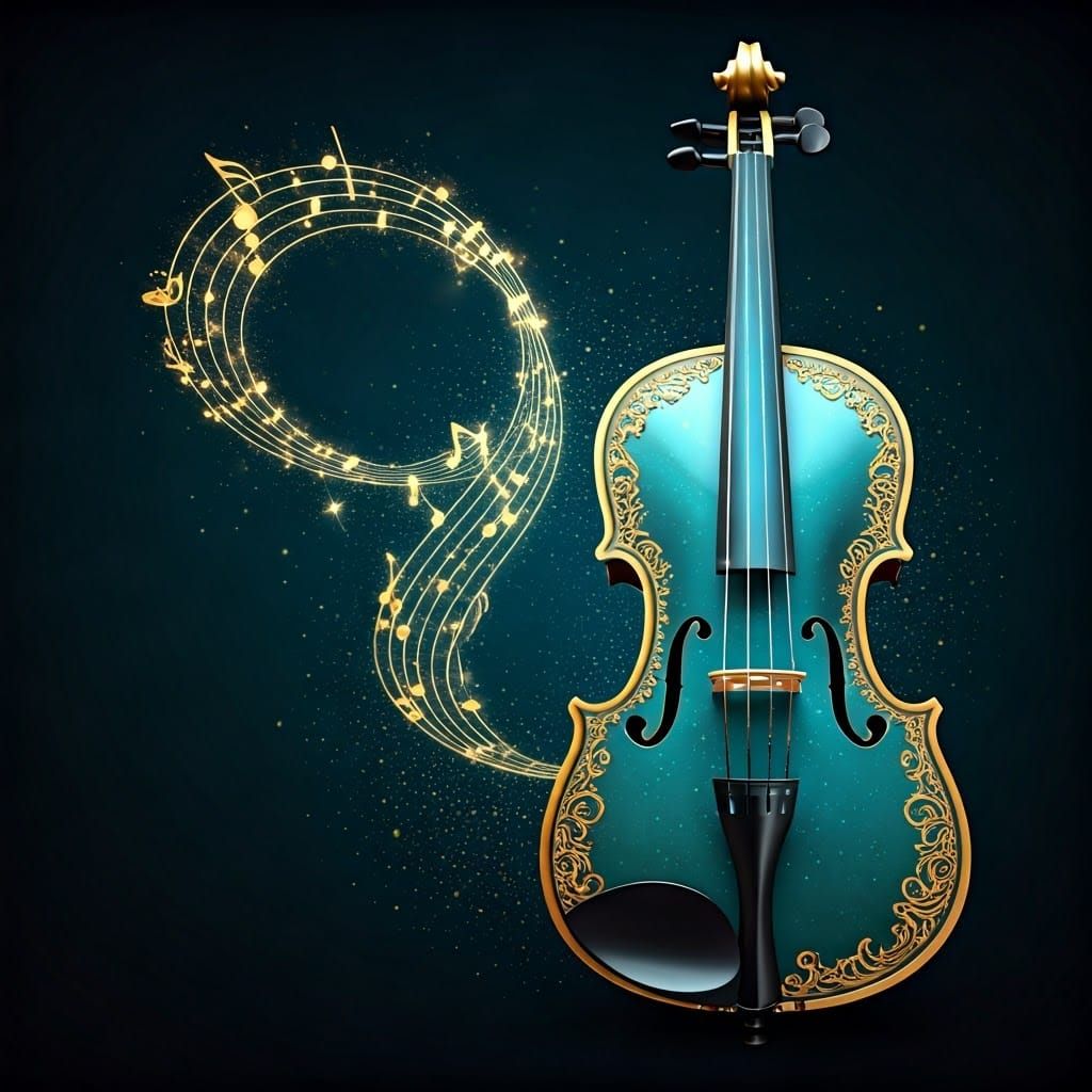 Golden Violin with Turquoise Body and Glittering Accents