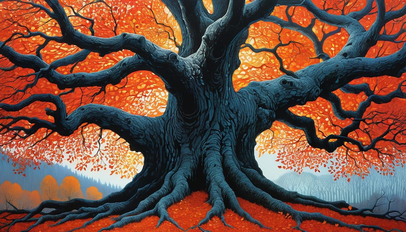 Surreal Fire Tree in Vibrant Colors