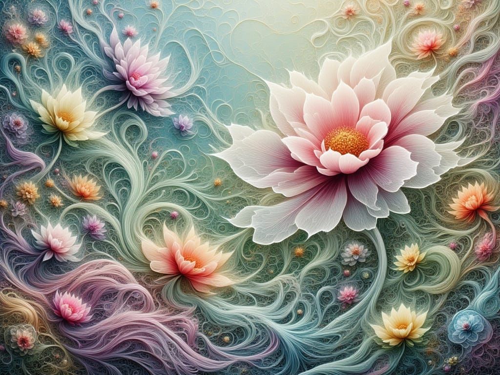 Surreal Fractal Landscape with Cloisonné Filigree