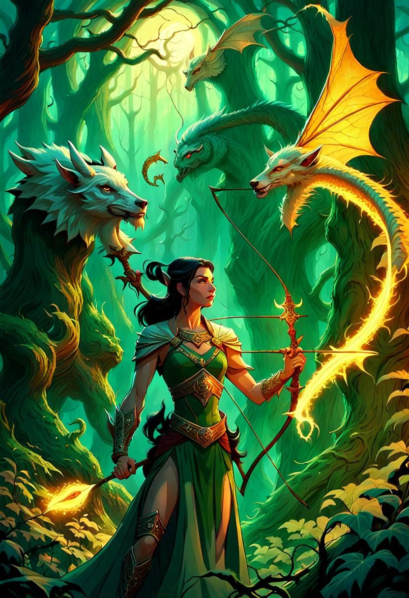 Mystical Artemis Tames Dragons with Arcane Power
