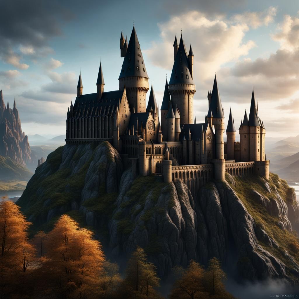 Detailed Matte Painting of Hogwarts in Deep Color