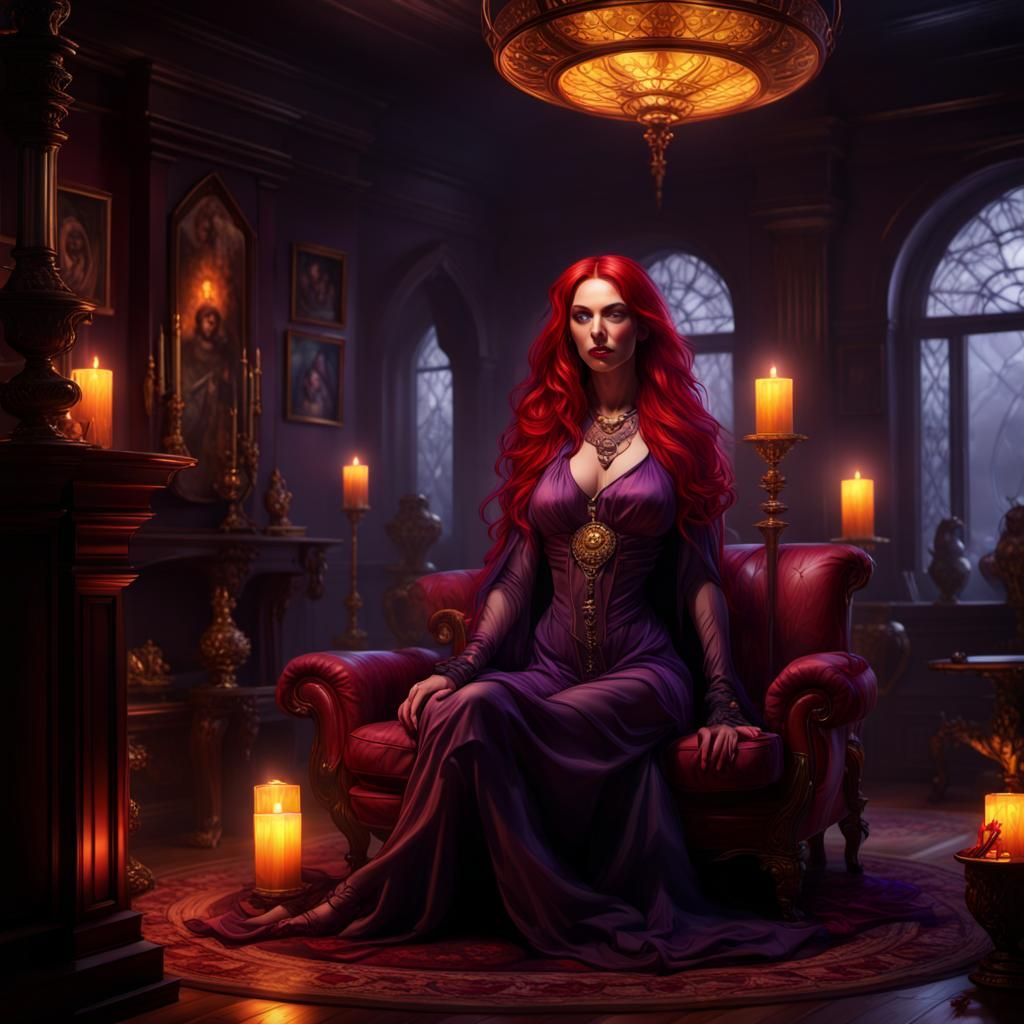 Fantasy Woman in Dark Seance: Hyperdetailed Concept Art