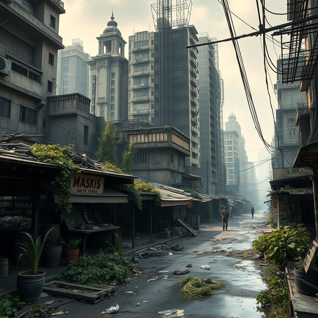 Post-Apocalyptic Cityscape in Hyperrealistic Style