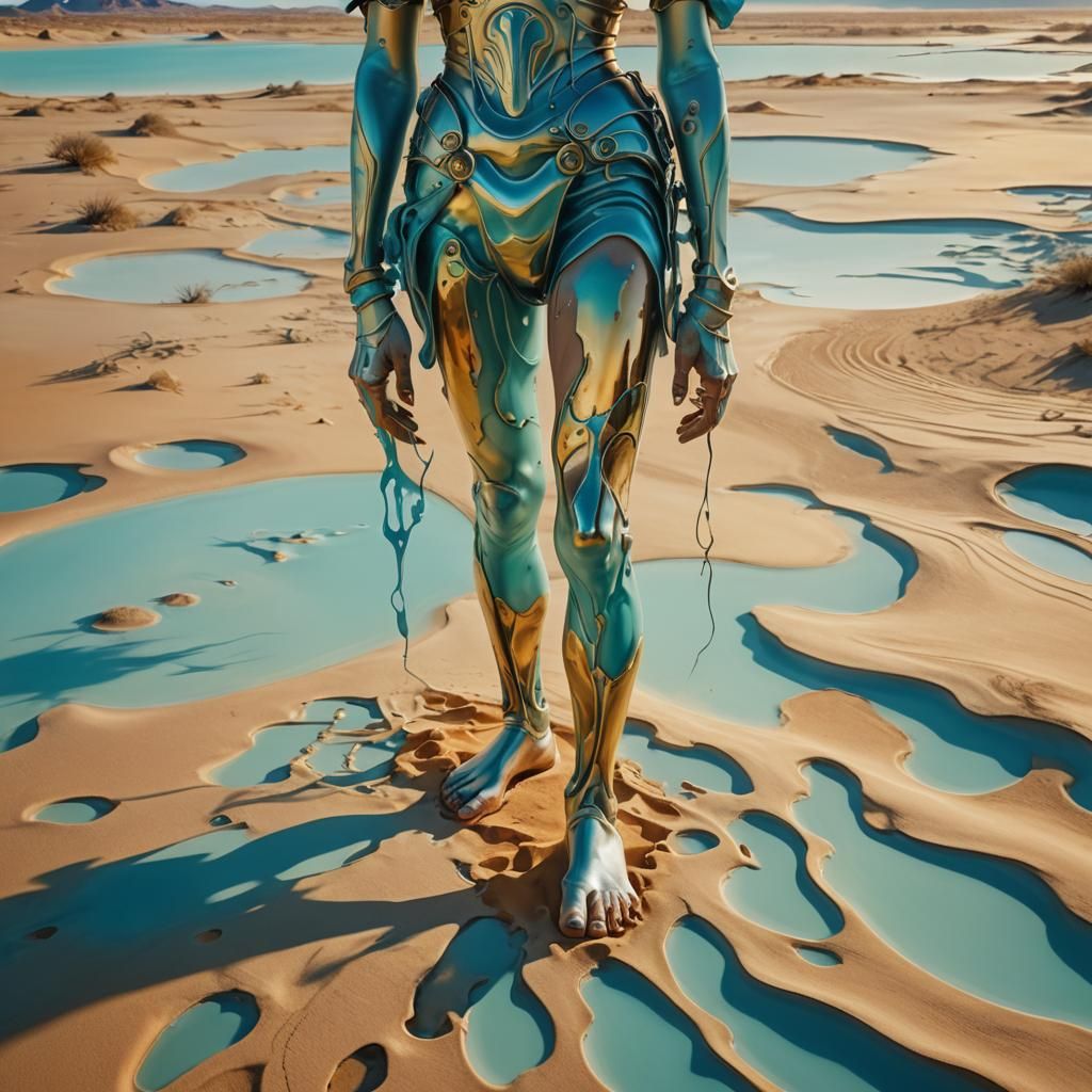 Surreal Desert Warrior in Melting Oil Canvas