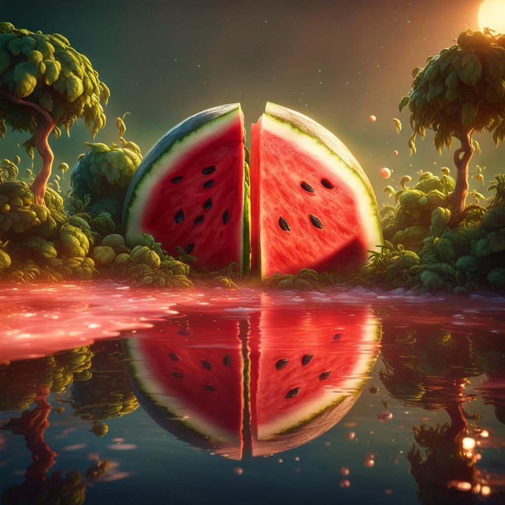 Watermelon Planet: A Cosmic Matte Painting