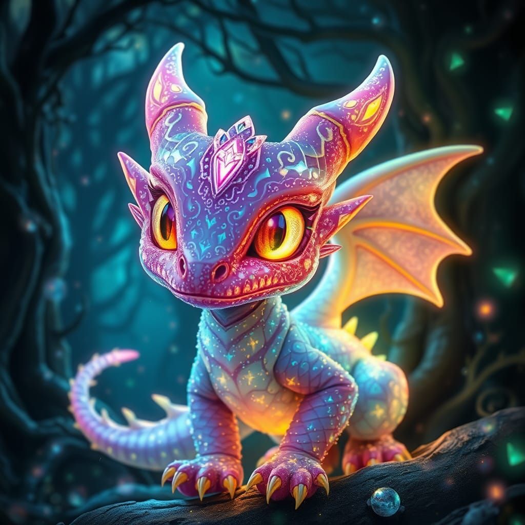 Magical Jewel-Encrusted Dragon in a Mystical Forest