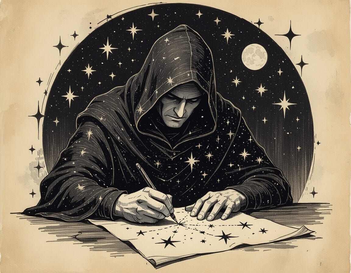 Star Cartographer Sketching Living Constellations