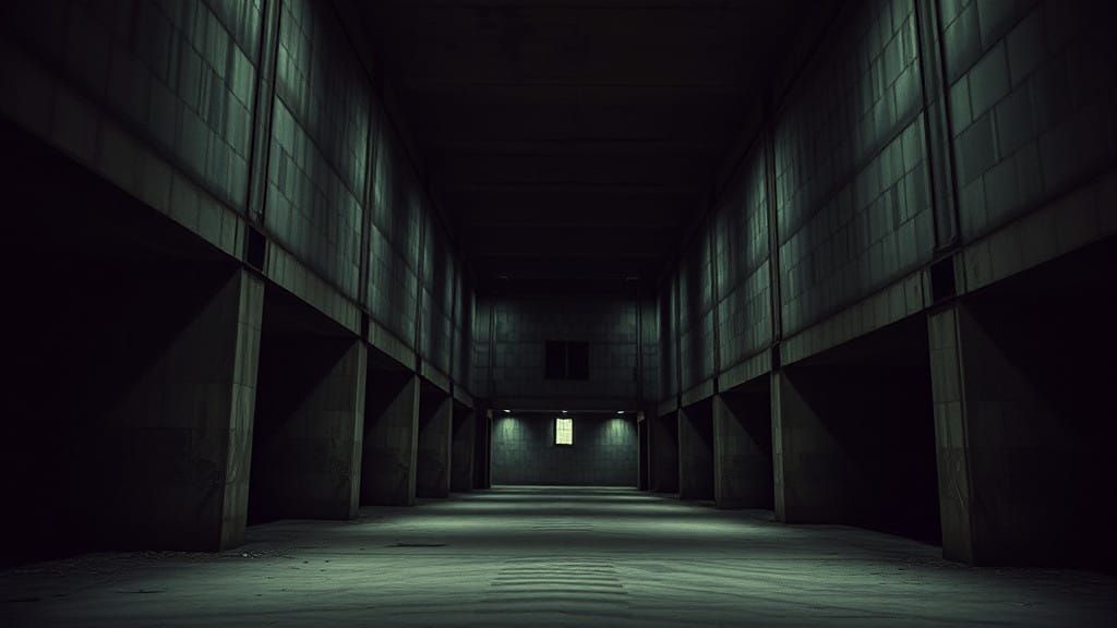 Abandoned Brutalist Concrete Cathedral in Darkened Depths