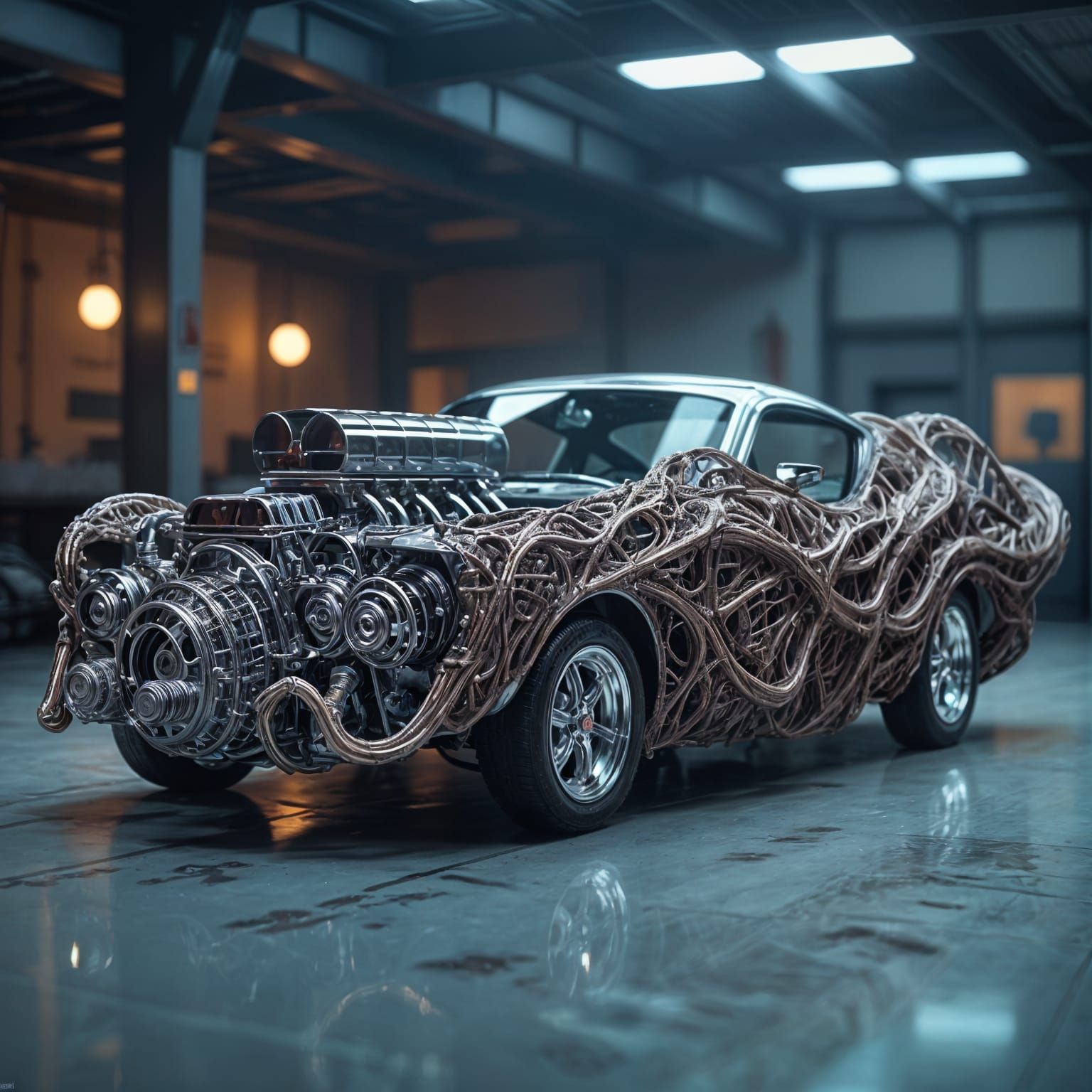 Gigeresque Muscle Car with Biomechanical Chassis