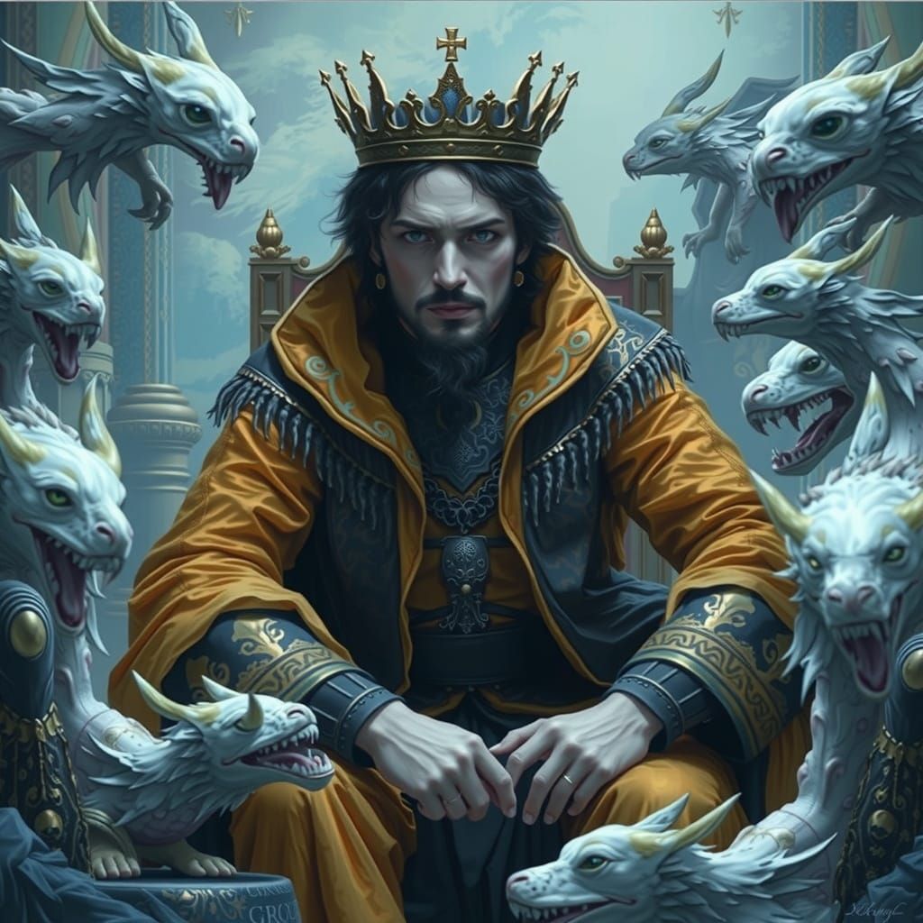 King on Throne in Baroque Style Hall