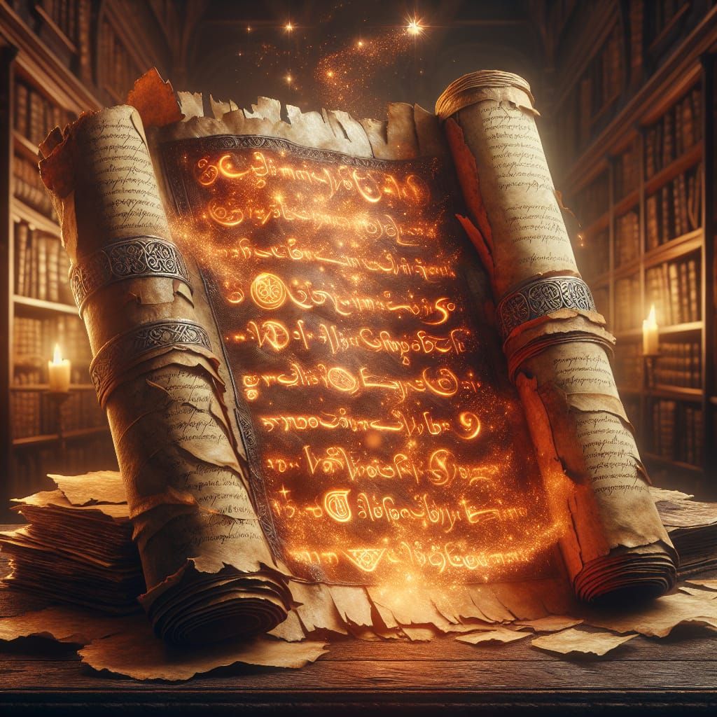 Ancient Magic Scrolls in Fantasy Magicpunk Style