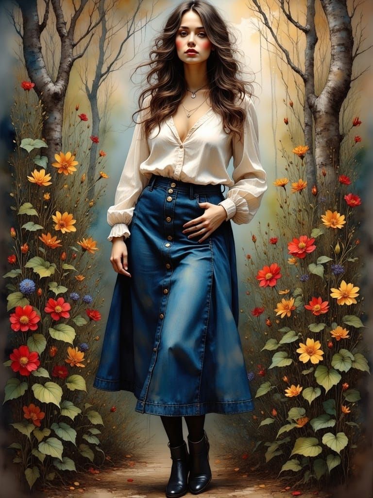 Beautiful Curvy Woman in Mystical Forest Garden