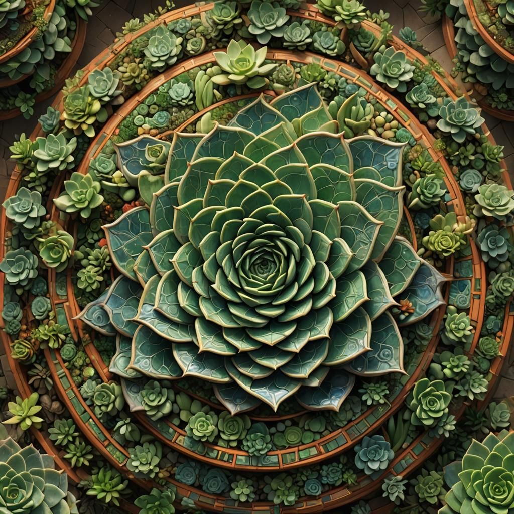 Fibonacci Succulent Lamp and Terracotta Jar Art