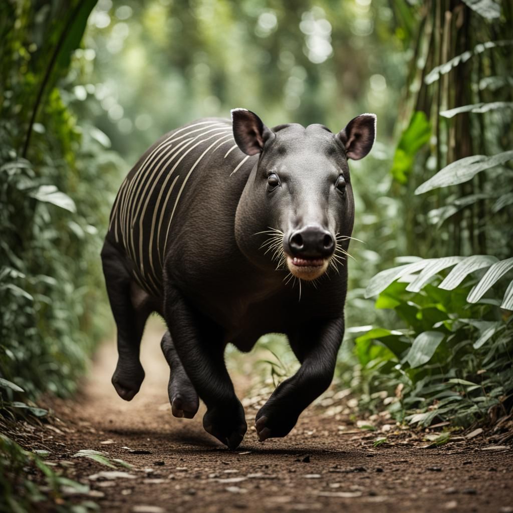 Tapir Running Wild Through Jungle