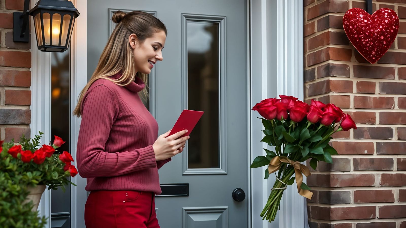 Romantic Gesture on Valentine's Day in a Heartfelt Moment