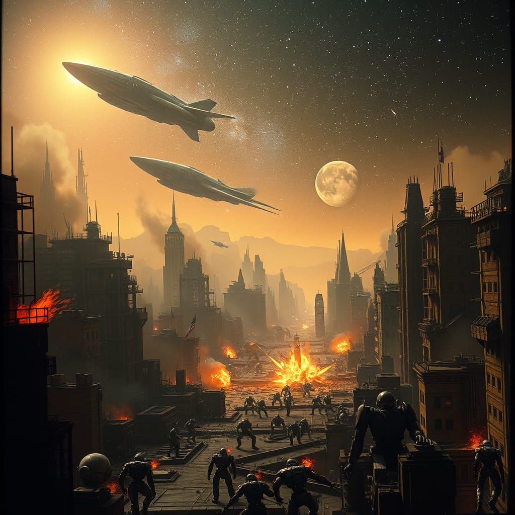 Epic Robot Uprising in a Futuristic Metropolis