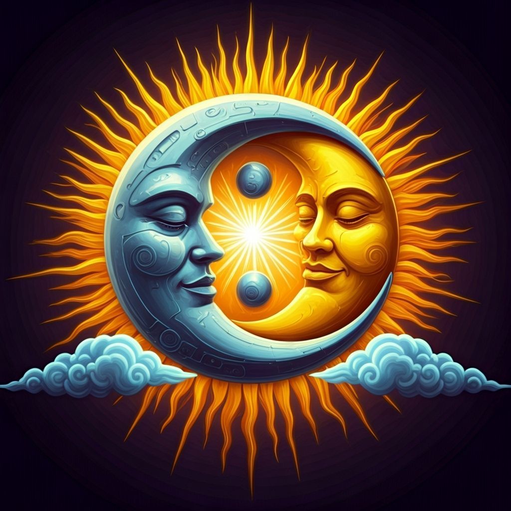 Serene Sun and Moon Entwined in Biomechanical Mysticism