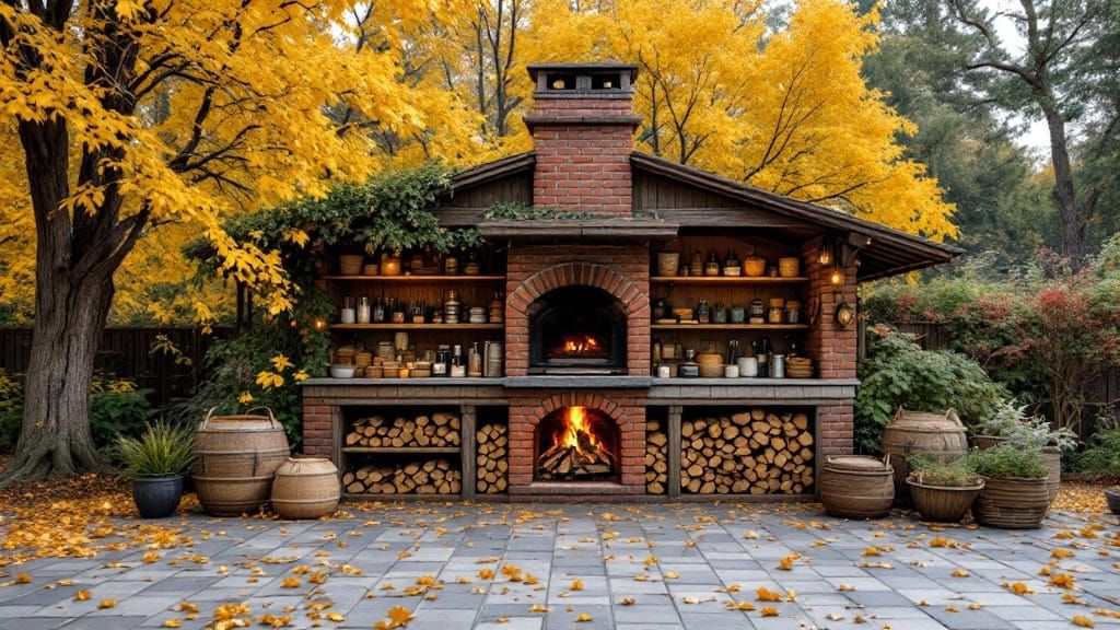 Rustic Outdoor Kitchen in Autumnal Setting